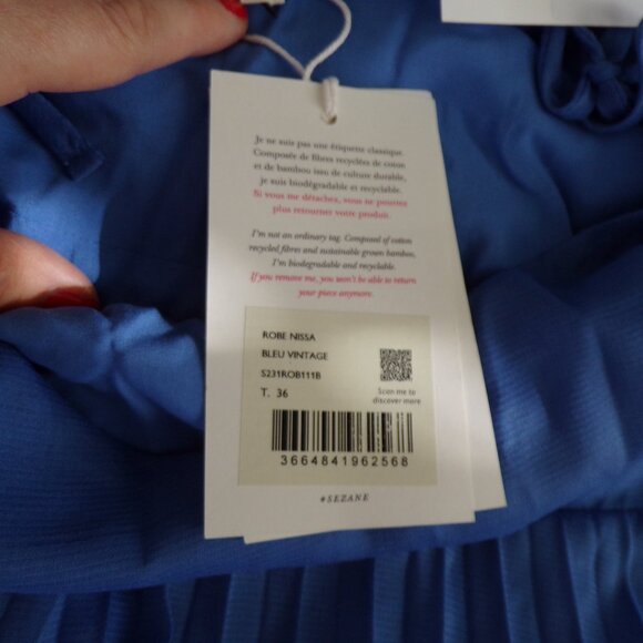 NWT Sezane blue Feminine Midi Dress 36 - Picture 7 of 8